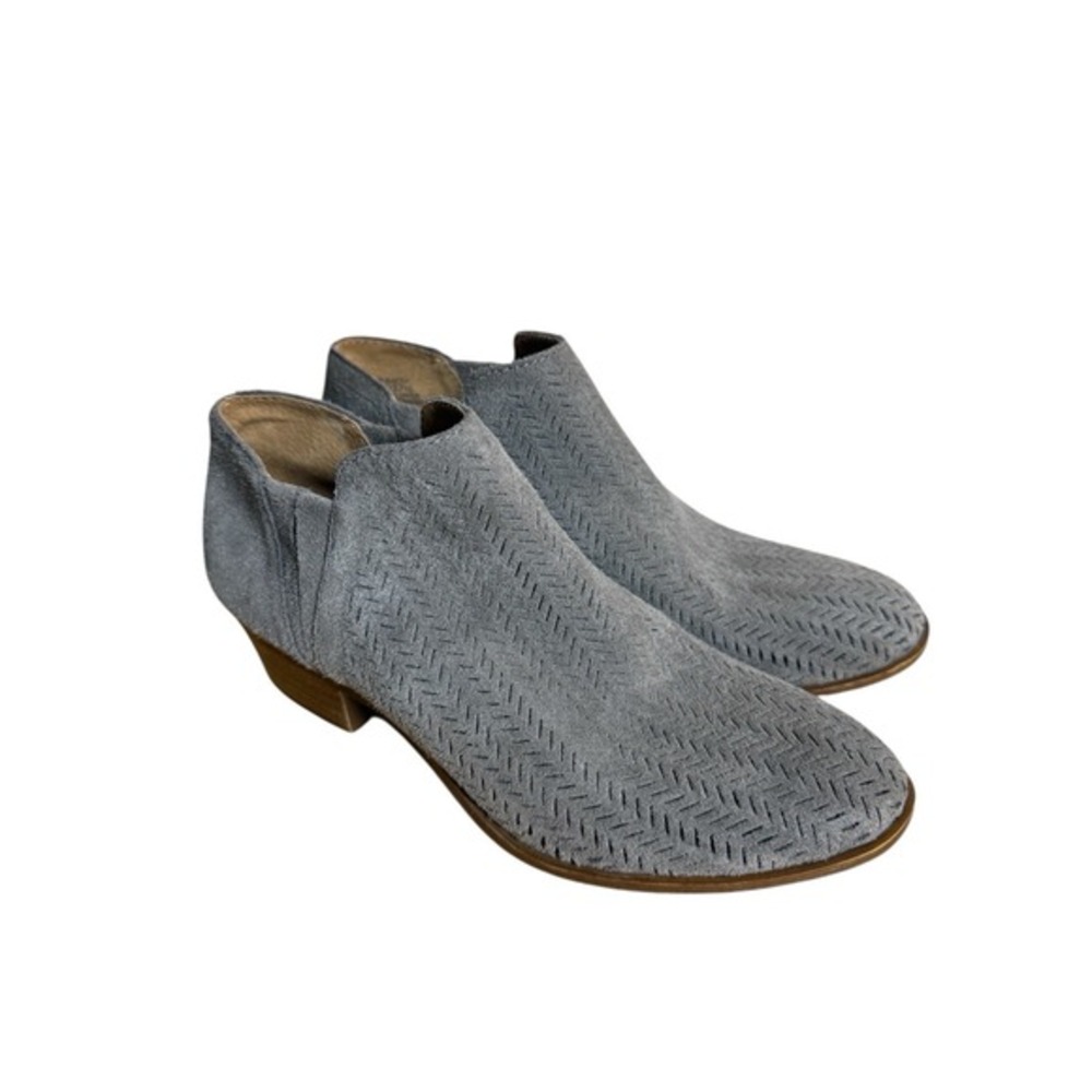 Lucky Brand Bastia Ankle Bootie Women 7M Pre-Owned Grey Suede Laser Cut Chevron